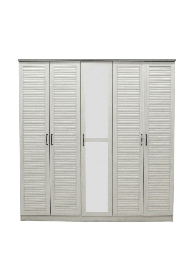 DANUBE HOME خزانة زينيث ذات 5 أبواب مع أدراج ومرآة لتعليق الملابس، رف تخزين قوي إضافي، منظم بتصميم حديث، خزائن موفرة للمساحة لغرفة النوم - بلوط أبيض/أسمنت - Image 3