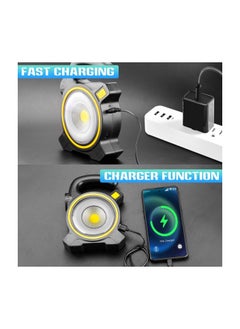 Generic مصباح عمل USB قابل للشحن يعمل بالطاقة الشمسية محمول يدوي LED مشاعل 1000 لومن ساطع COB ضوء تخييم خارجي 10 واط يعمل ببطارية  - Image 2