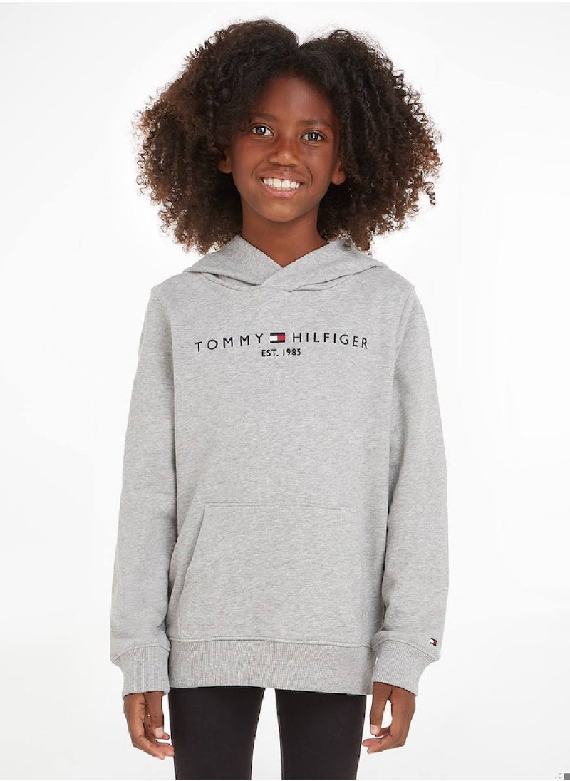 TOMMY HILFIGER - Kids' Essential Logo Organic Cotton Hoody Sweatshirt, Grey - Image 1