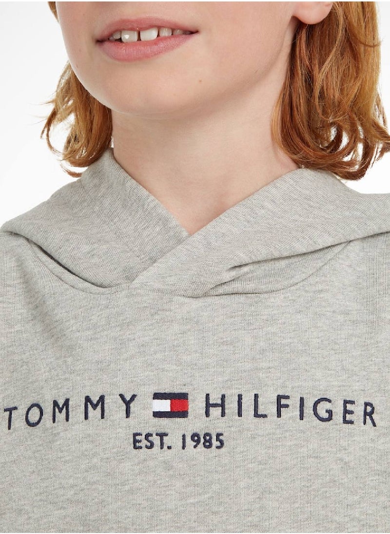 TOMMY HILFIGER - Kids' Essential Logo Organic Cotton Hoody Sweatshirt, Grey - Image 1