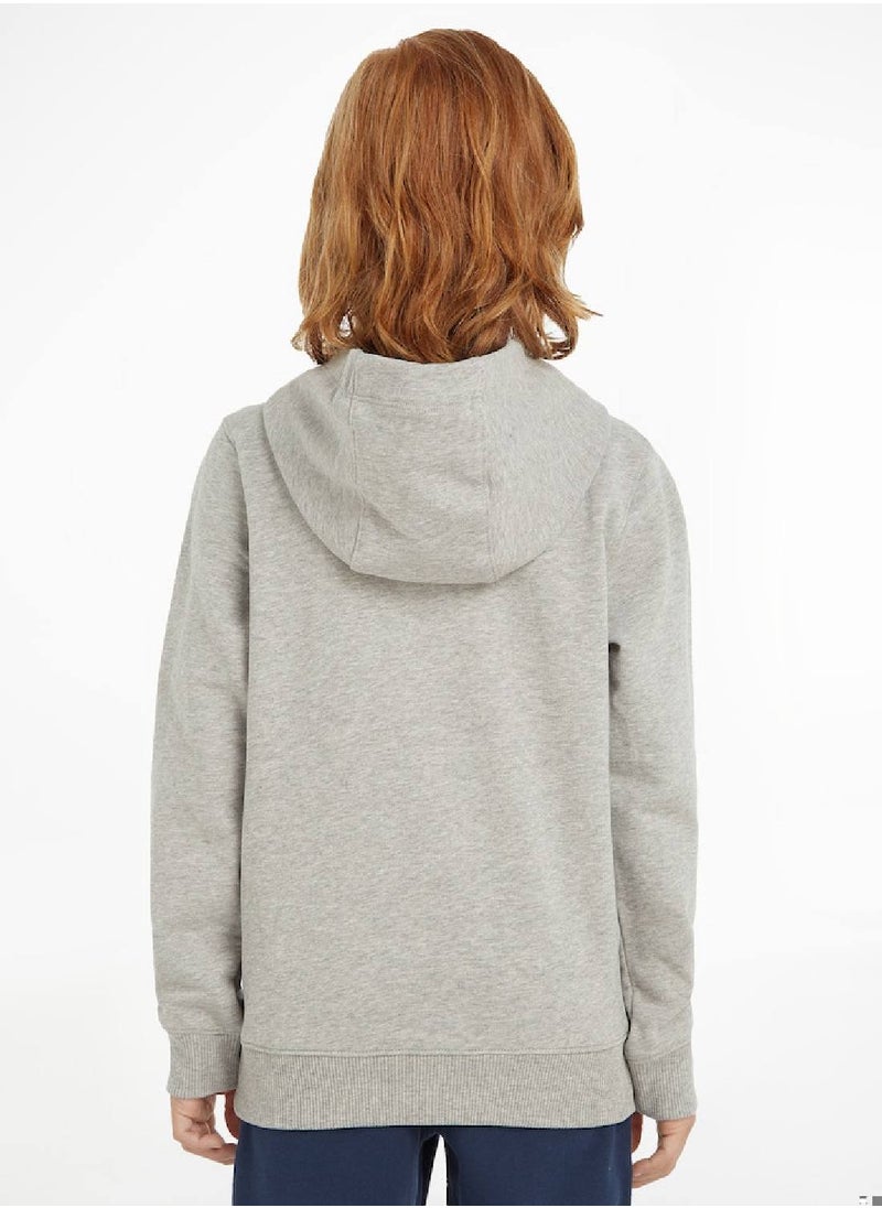 TOMMY HILFIGER - Kids' Essential Logo Organic Cotton Hoody Sweatshirt, Grey - Image 1