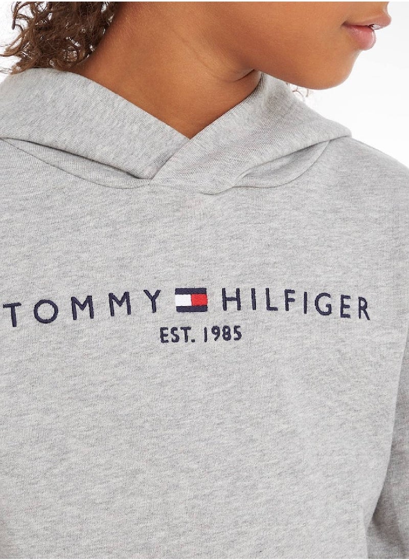 TOMMY HILFIGER - Kids' Essential Logo Organic Cotton Hoody Sweatshirt, Grey - Image 1