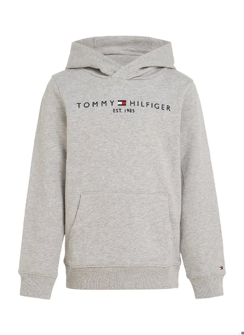 TOMMY HILFIGER Kids' Essential Logo Organic Cotton Hoody Sweatshirt, Grey