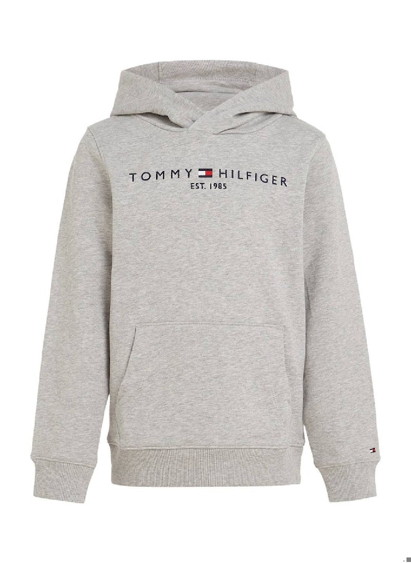 TOMMY HILFIGER - Kids' Essential Logo Organic Cotton Hoody Sweatshirt, Grey - Image 1