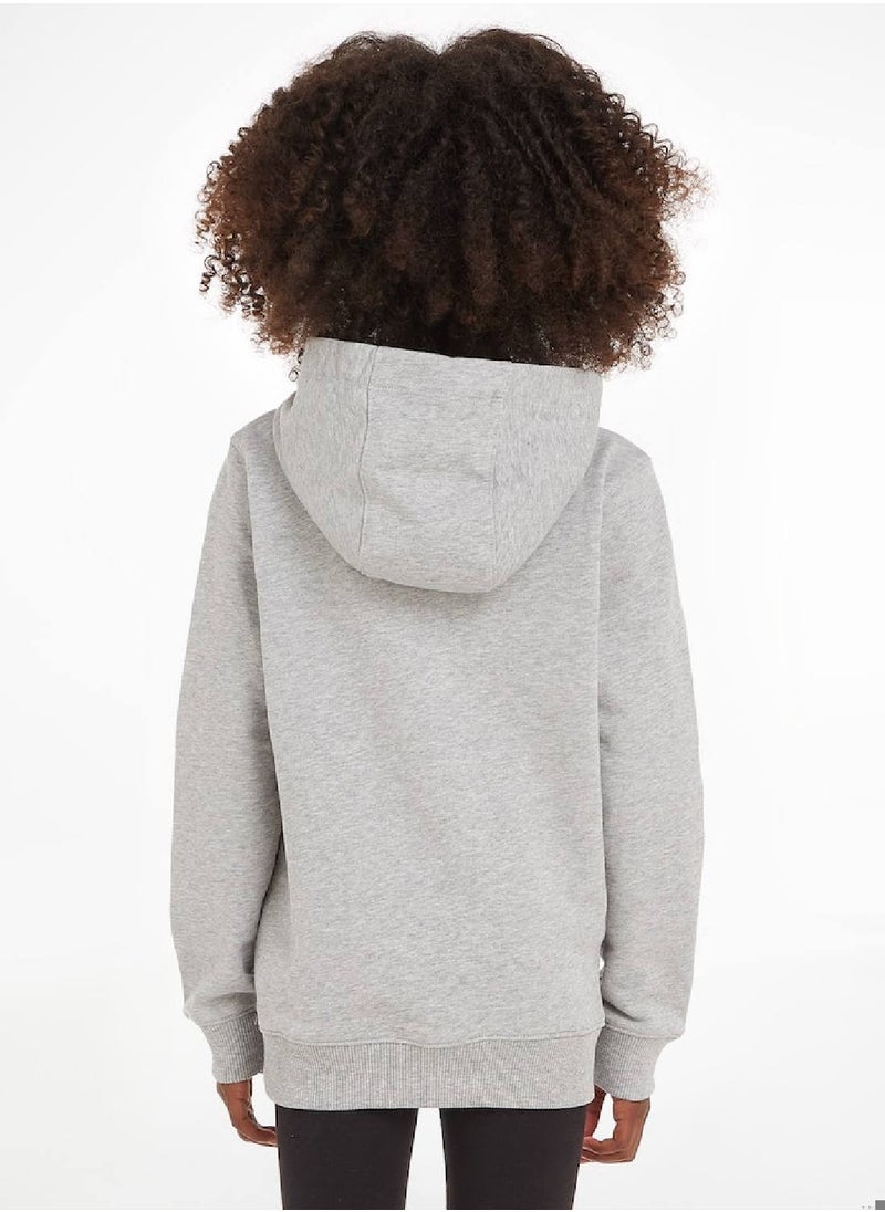 TOMMY HILFIGER - Kids' Essential Logo Organic Cotton Hoody Sweatshirt, Grey - Image 1