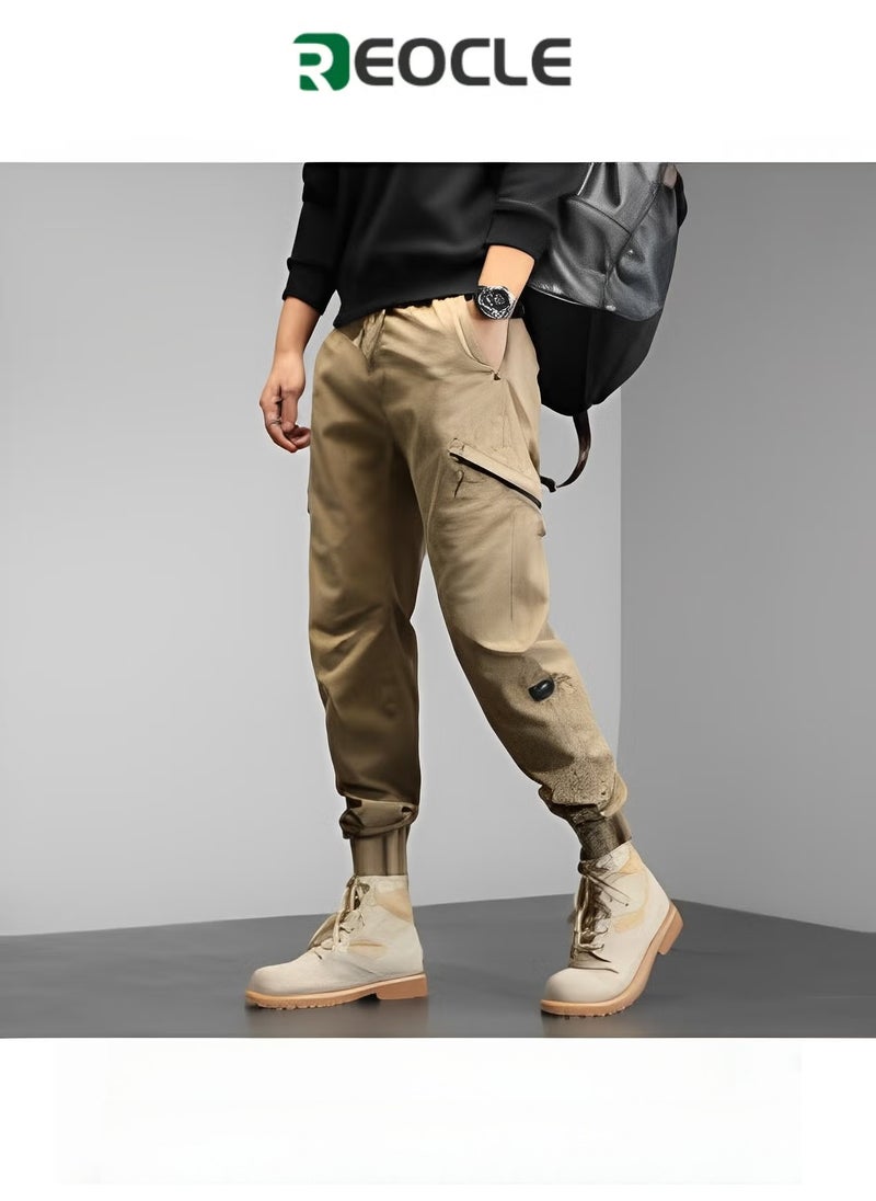 REOCLE Mens Casual Pants Multi-Pockets Cargo Pants Jogger Multi Pockets Outdoor Hiking Work Sweatpants Gym Drawstring Long Pants  - Image 1