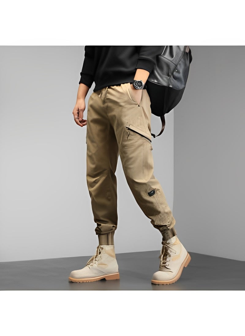 REOCLE - Mens Casual Pants Multi-Pockets Cargo Pants Jogger Multi Pockets Outdoor Hiking Work Sweatpants Gym Drawstring Long Pants - Image 1