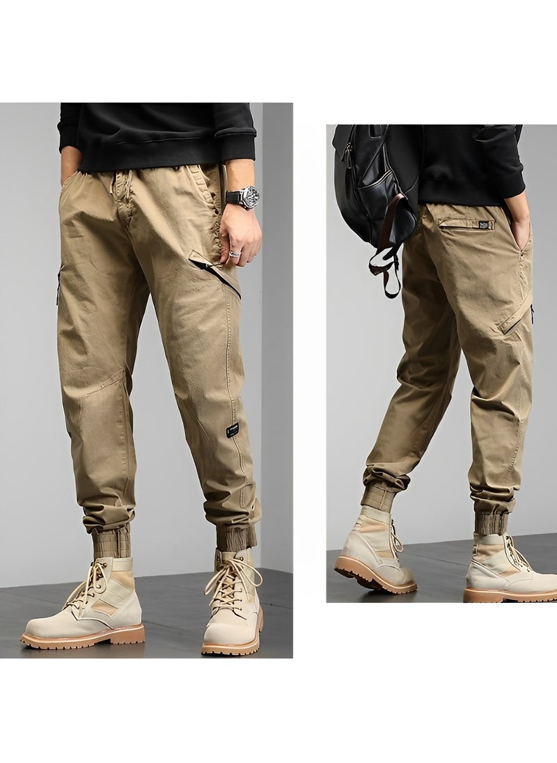 REOCLE - Mens Casual Pants Multi-Pockets Cargo Pants Jogger Multi Pockets Outdoor Hiking Work Sweatpants Gym Drawstring Long Pants - Image 1