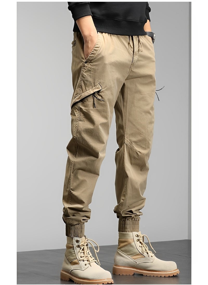 REOCLE - Mens Casual Pants Multi-Pockets Cargo Pants Jogger Multi Pockets Outdoor Hiking Work Sweatpants Gym Drawstring Long Pants - Image 1