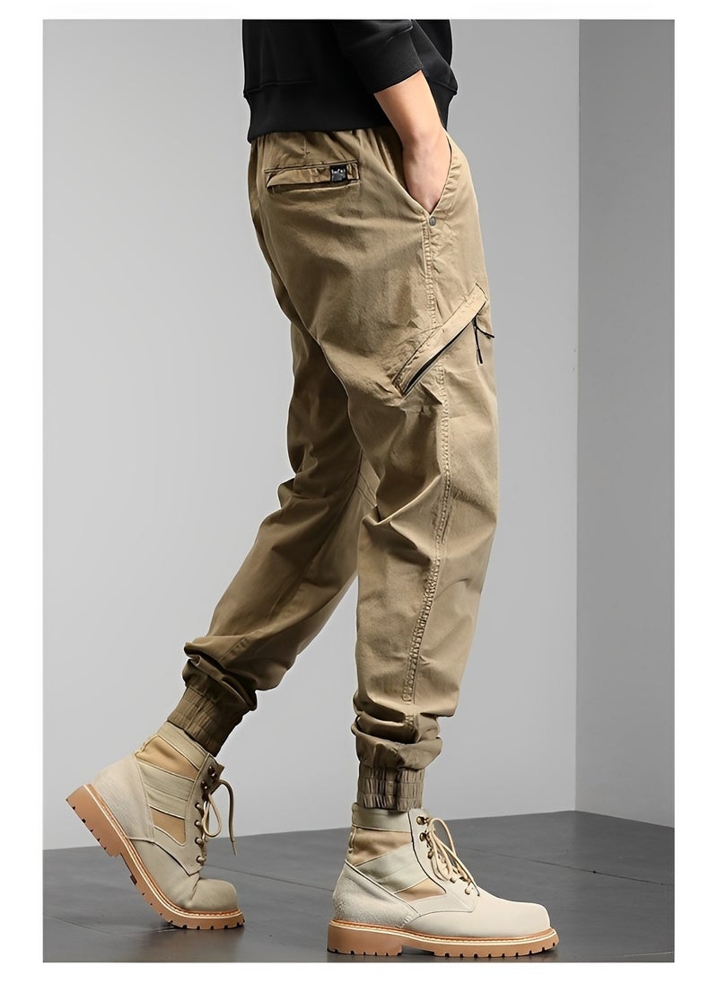 REOCLE - Mens Casual Pants Multi-Pockets Cargo Pants Jogger Multi Pockets Outdoor Hiking Work Sweatpants Gym Drawstring Long Pants - Image 1