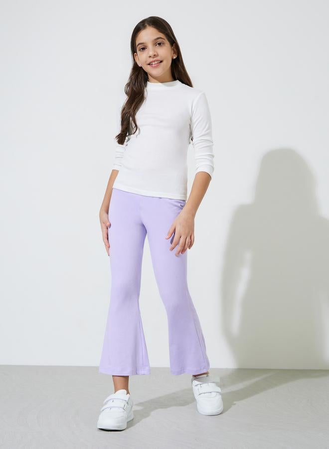 Styli Teen Girls Purple Solid Patchwork Details Flared Leggings - Image 2