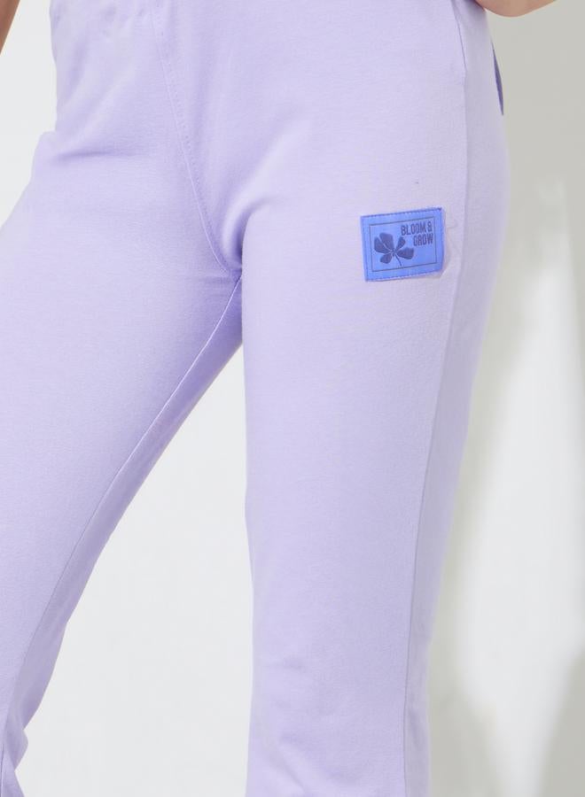 Styli Teen Girls Purple Solid Patchwork Details Flared Leggings - Image 3