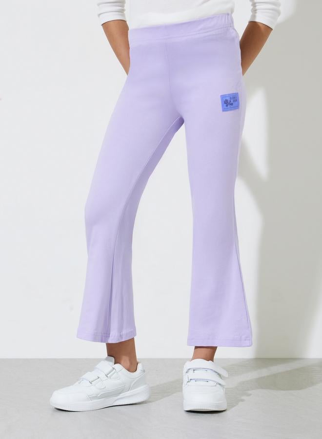 Styli Teen Girls Purple Solid Patchwork Details Flared Leggings - Image 1