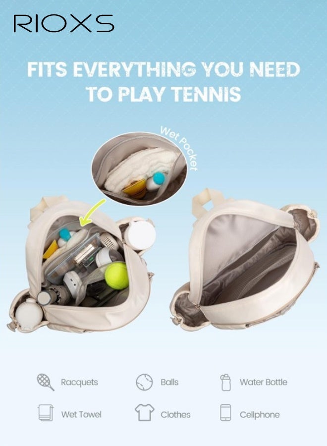 RIOXS Unisex Tennis Bag, Quilted Tennis Sling Crossbody Backpack for Rackets, Lightweight Waterproof Tennis Racket Bags for Women and Men, Tennis Backpack Crossbody and Shoulder Racket Bag for Pickleball Tennis Badminton Squash Racquet, Beige - Image 3