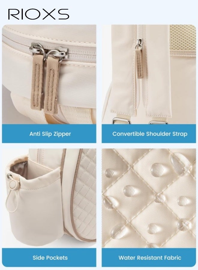 RIOXS Unisex Tennis Bag, Quilted Tennis Sling Crossbody Backpack for Rackets, Lightweight Waterproof Tennis Racket Bags for Women and Men, Tennis Backpack Crossbody and Shoulder Racket Bag for Pickleball Tennis Badminton Squash Racquet, Beige - Image 5