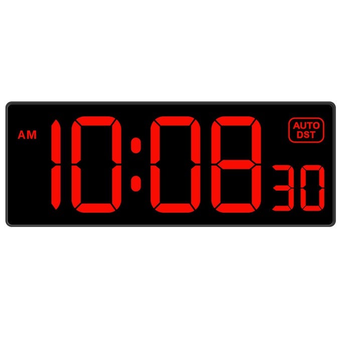 LED DIGITAL WALL CLOCK LARGE DIGITAL CLOCK BOLD NUMBERS WITH SECONDS FOR SENIORS VISUALLY IMPAIREDPLUG ELECTRIC CLOCK DIMMABLE AUTO DST LARGE DISPLAY 10 INCHES RED