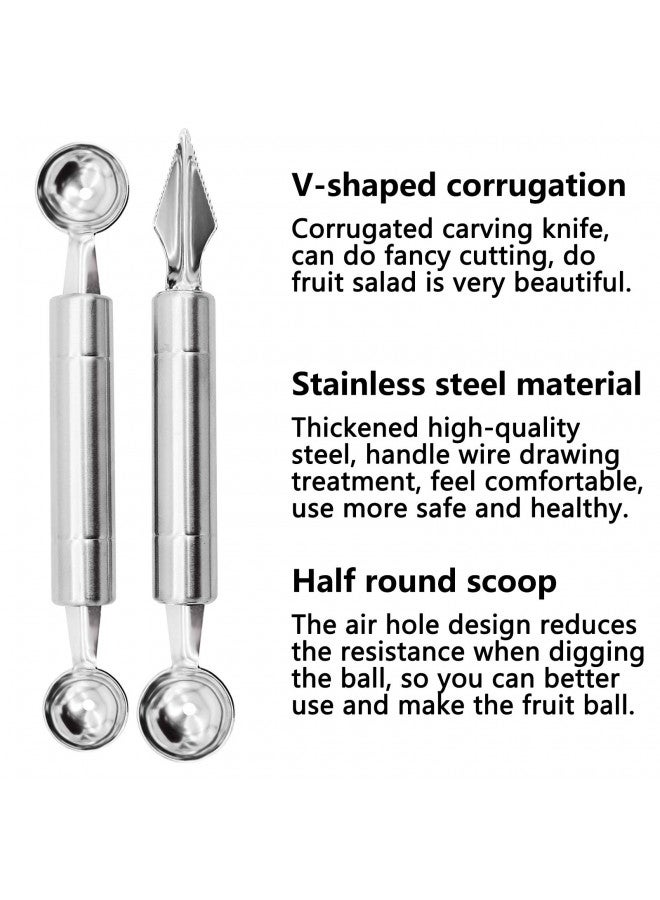 Melostu 2PCS Fruit Baller Spoon, Stainless Steel Fruit Ball Maker & Fruit Carving Cuter, DIY Watermelon Cantaloupe Ice Cream Tool, Make Different Designs & Shapes for Party Decoration, Silver, 20cm/7.87inch - Image 1