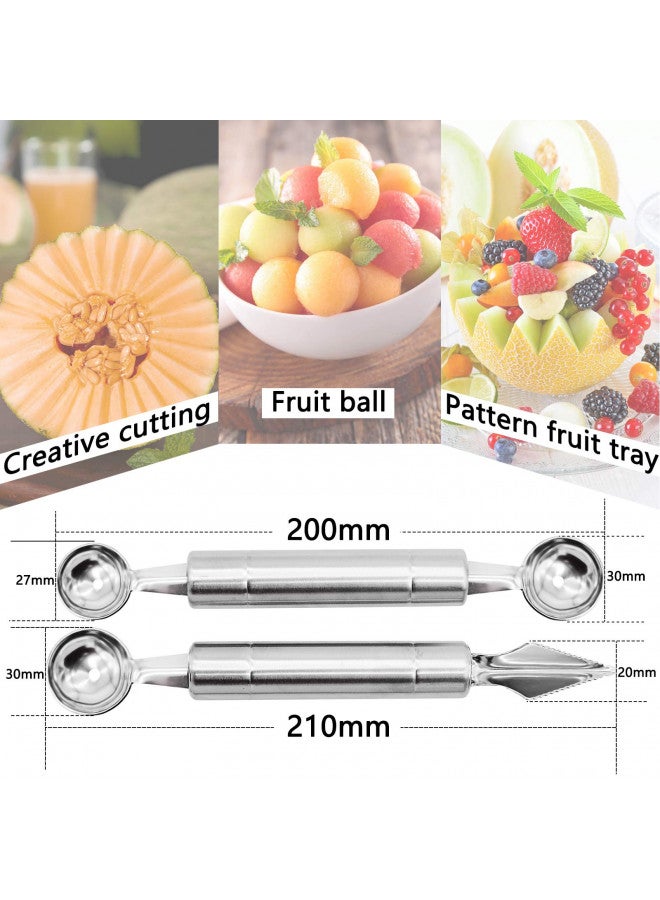 Melostu 2PCS Fruit Baller Spoon, Stainless Steel Fruit Ball Maker & Fruit Carving Cuter, DIY Watermelon Cantaloupe Ice Cream Tool, Make Different Designs & Shapes for Party Decoration, Silver, 20cm/7.87inch - Image 2