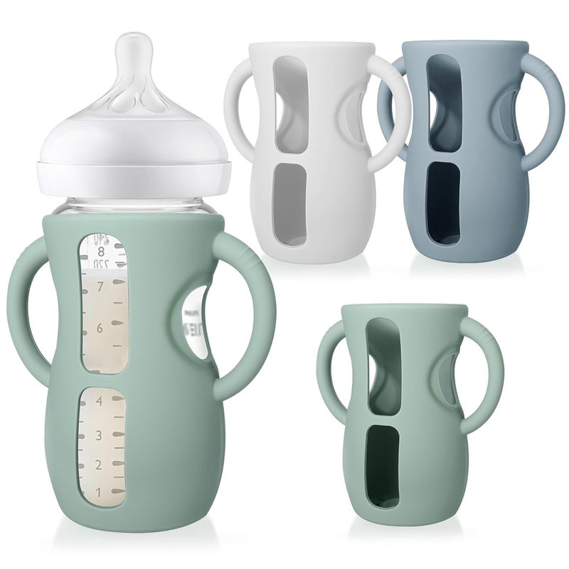 Juome Silicone Sleeves with Handles for Avent Natural Glass Baby Bottle  3 Pack Anti Breakage Baby Bottles Holder Compatible with Philips Avent Anti Colic Baby Bottles 8 oz - Image 1