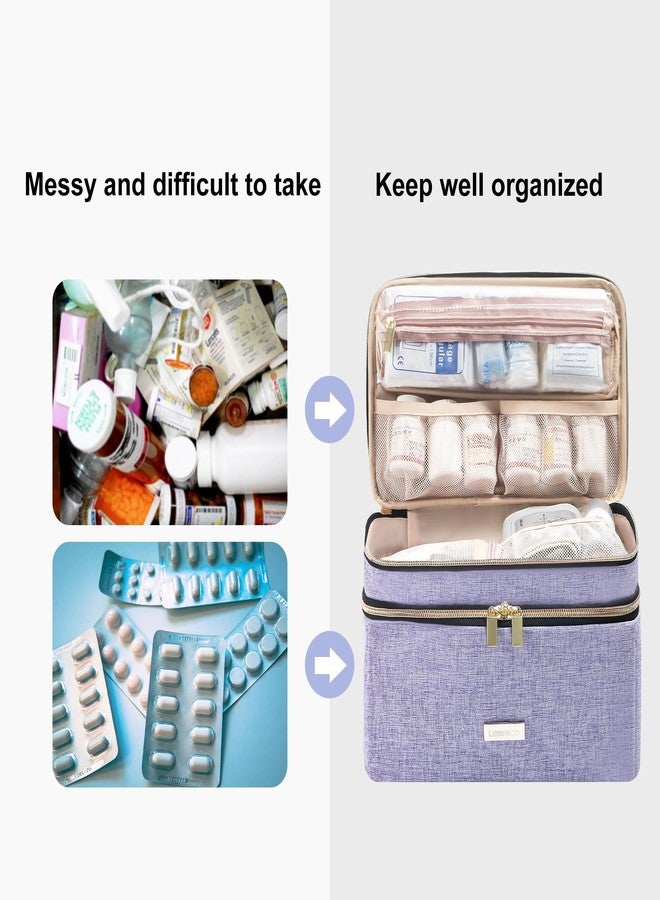 Lexeeco Medicine Storage Bag Pill Bottle Organizer with Portable Small Pouch Travel Medication Bottle Organizer for Emergency Home First Aid Box Kit (Purple) - Image 3