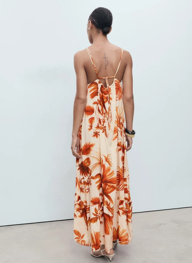 MANGO Palm-Tree Print Halter Dress