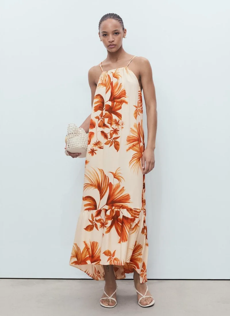 MANGO Palm-Tree Print Halter Dress