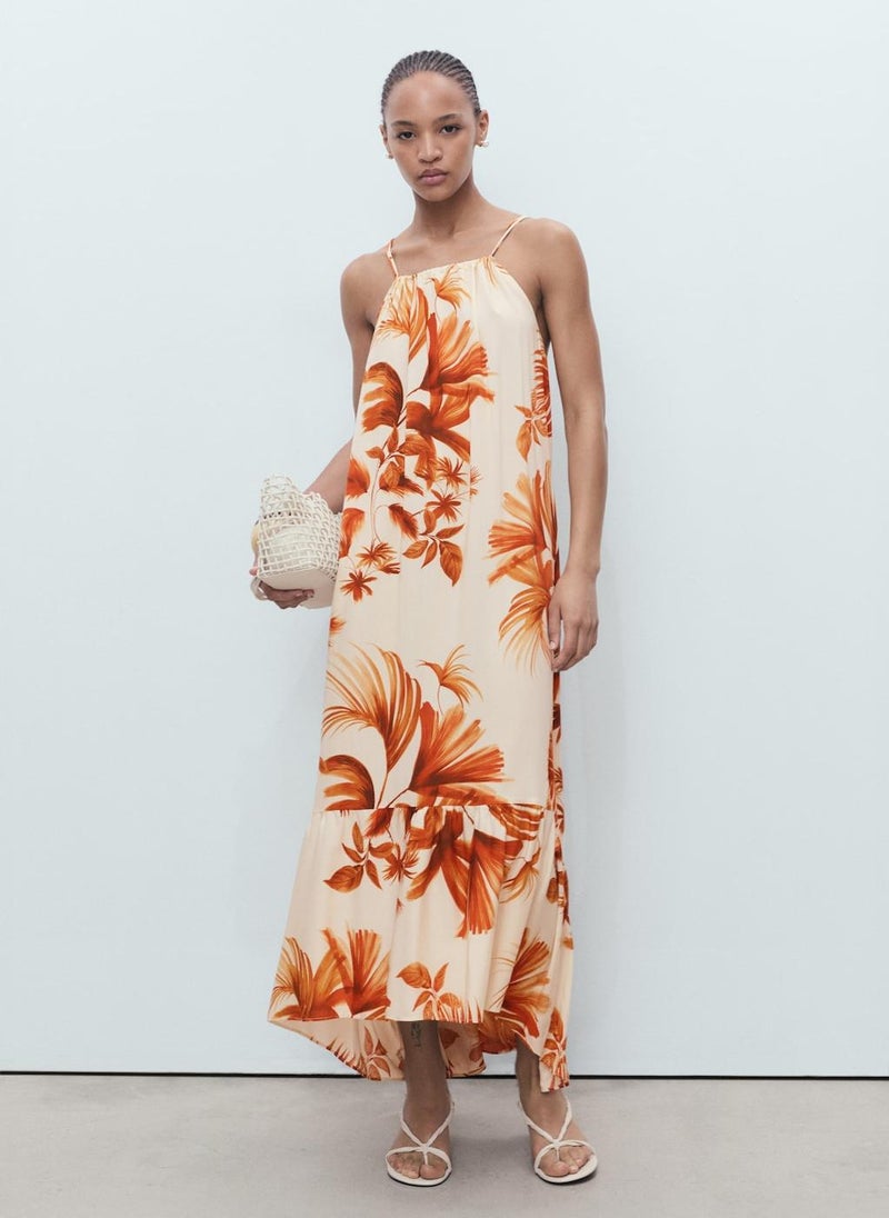 MANGO Palm-Tree Print Halter Dress  - Image 1