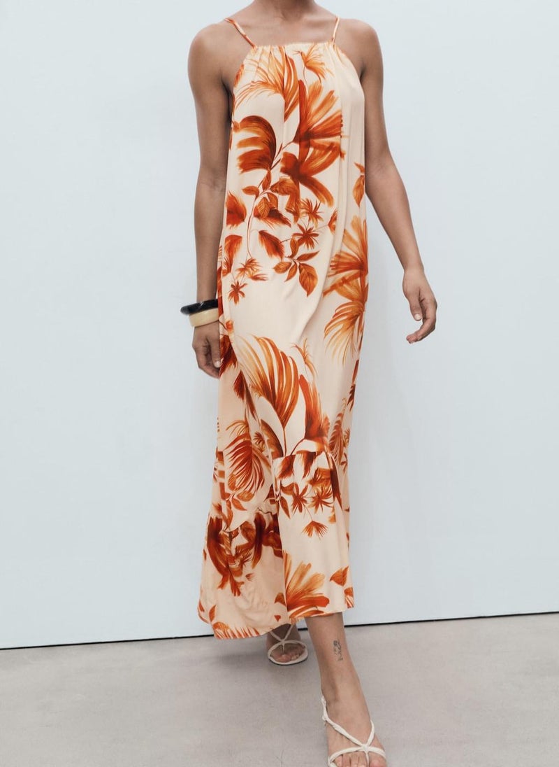 MANGO Palm-Tree Print Halter Dress  - Image 3