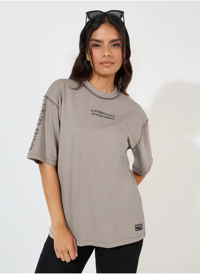 Styli Oversized Overlock Seam Detail Printed T-Shirt