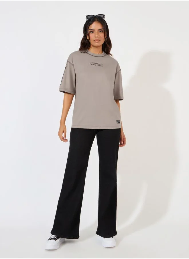 Styli Oversized Overlock Seam Detail Printed T-Shirt