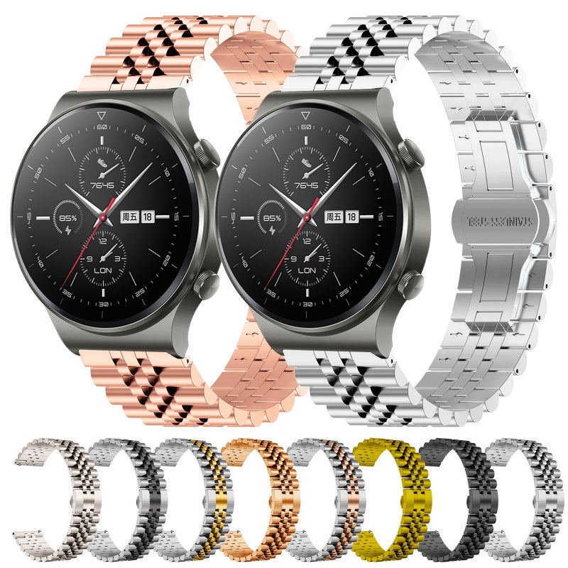 erorex For Huawei Watch Gt2 Pro / Gt 2E Five Bull Half Round Stainless Steel Watch Band + Strap Removal Tool(Silver+Rose Gold) - Image 4