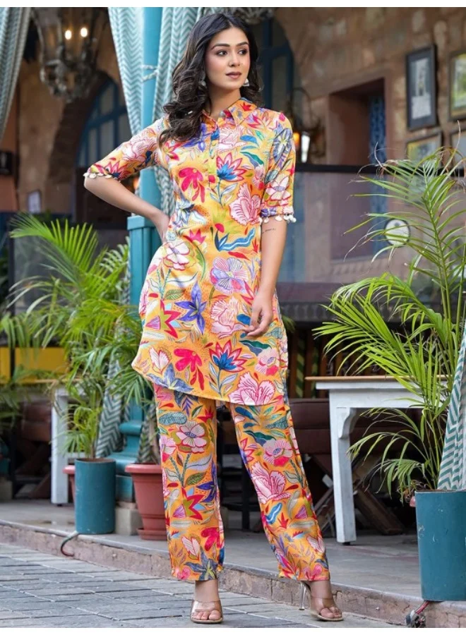 AKS Multicolour natural Crepe Pakistani Kurta Set