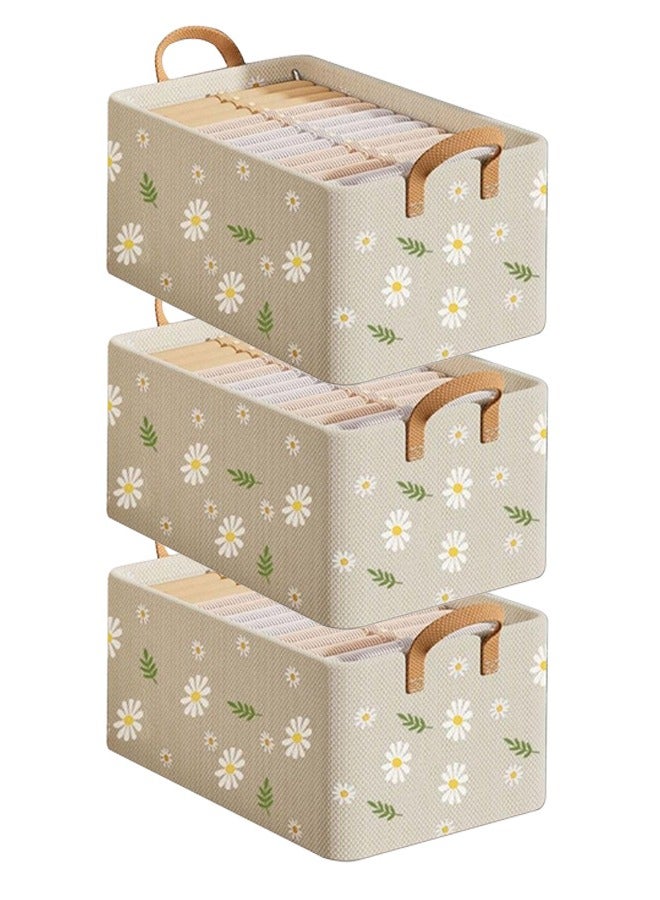 شو وو 3 عبوات من صناديق تخزين الملابس، صندوق تخزين قابل للطي مع مقبض لتنظيم الألعاب والملابس والمكتب، 47*28*200 سم، بيج - Image 1