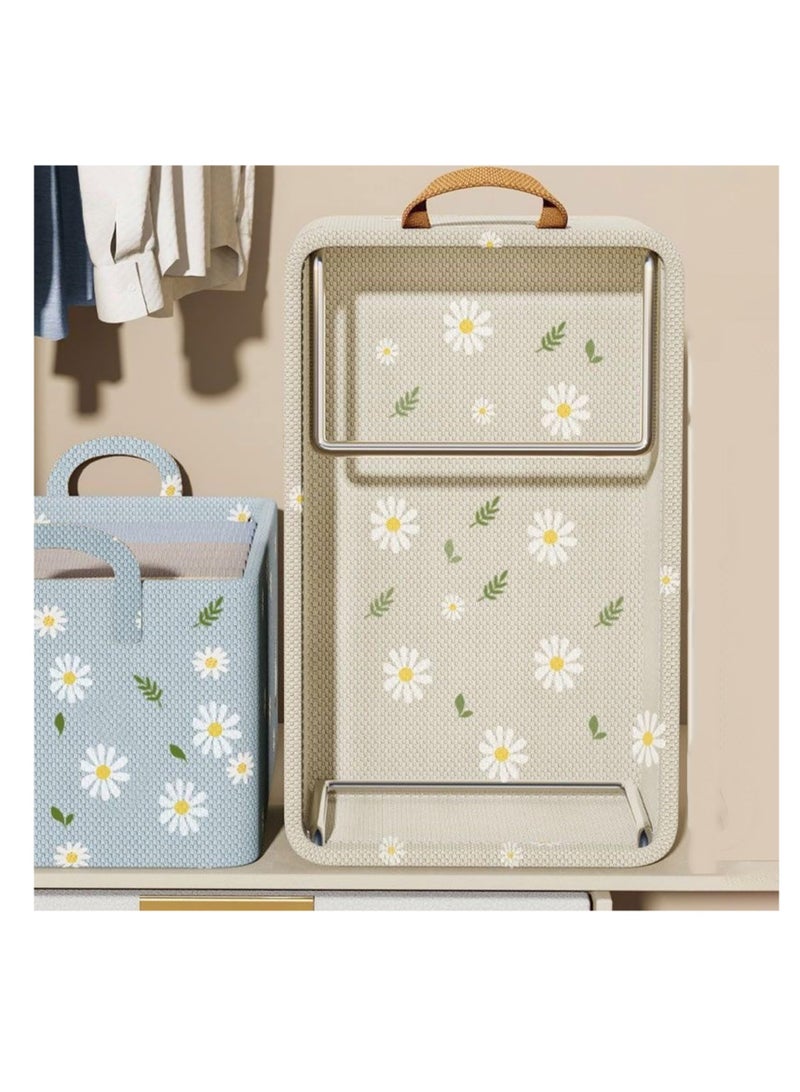 شو وو 3 عبوات من صناديق تخزين الملابس، صندوق تخزين قابل للطي مع مقبض لتنظيم الألعاب والملابس والمكتب، 47*28*200 سم، بيج - Image 2