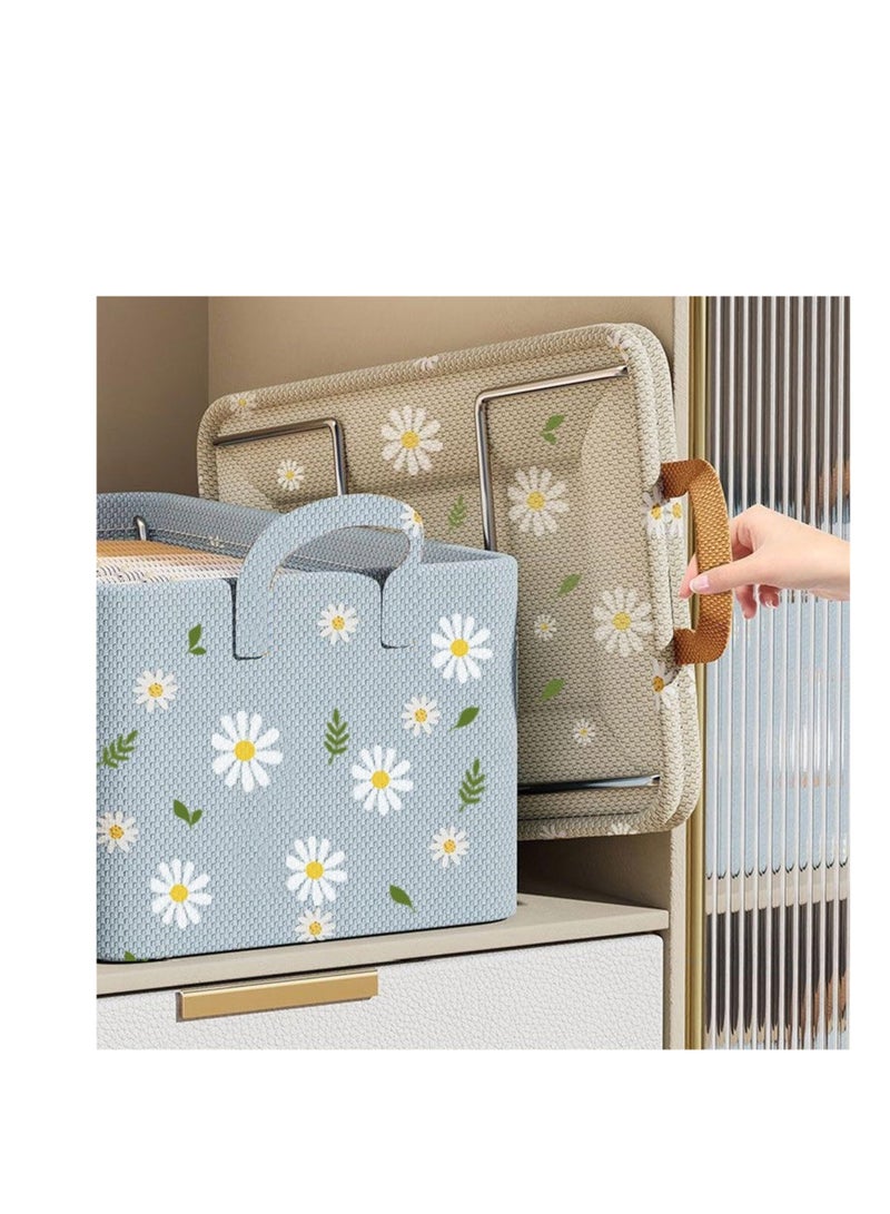 شو وو 3 عبوات من صناديق تخزين الملابس، صندوق تخزين قابل للطي مع مقبض لتنظيم الألعاب والملابس والمكتب، 47*28*200 سم، بيج - Image 3