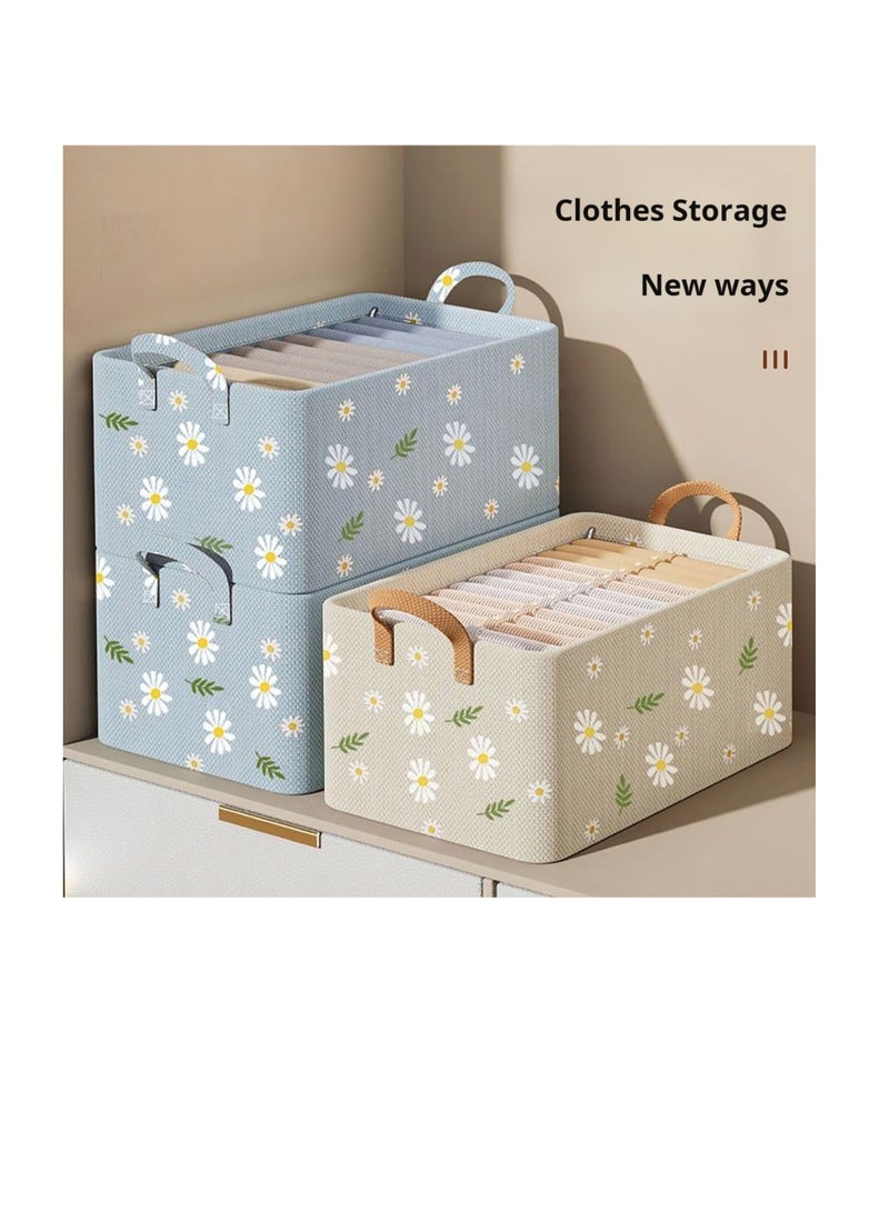 شو وو 3 عبوات من صناديق تخزين الملابس، صندوق تخزين قابل للطي مع مقبض لتنظيم الألعاب والملابس والمكتب، 47*28*200 سم، بيج - Image 4