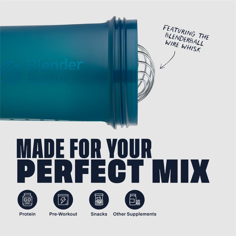 BlenderBottle زجاجة خلط بلندر بوتل مع منظم حبوب ومساحة لتخزين مسحوق البروتين، نظام كلاسيك V2 بروستاك، 22 أونصة، أزرق محيطي - Image 4