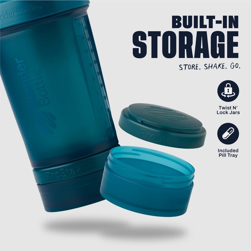 BlenderBottle زجاجة خلط بلندر بوتل مع منظم حبوب ومساحة لتخزين مسحوق البروتين، نظام كلاسيك V2 بروستاك، 22 أونصة، أزرق محيطي - Image 2