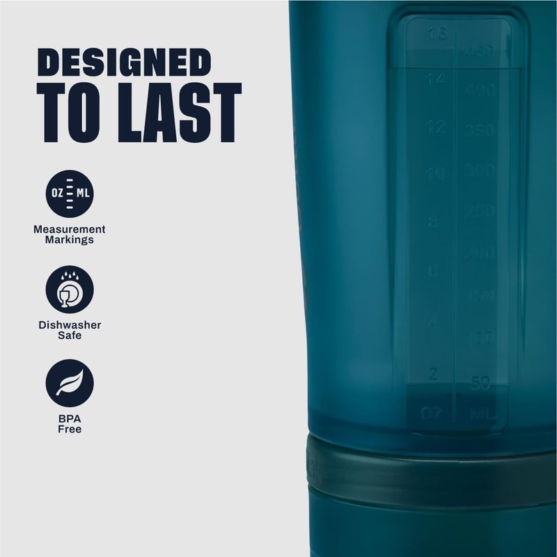 BlenderBottle زجاجة خلط بلندر بوتل مع منظم حبوب ومساحة لتخزين مسحوق البروتين، نظام كلاسيك V2 بروستاك، 22 أونصة، أزرق محيطي - Image 5