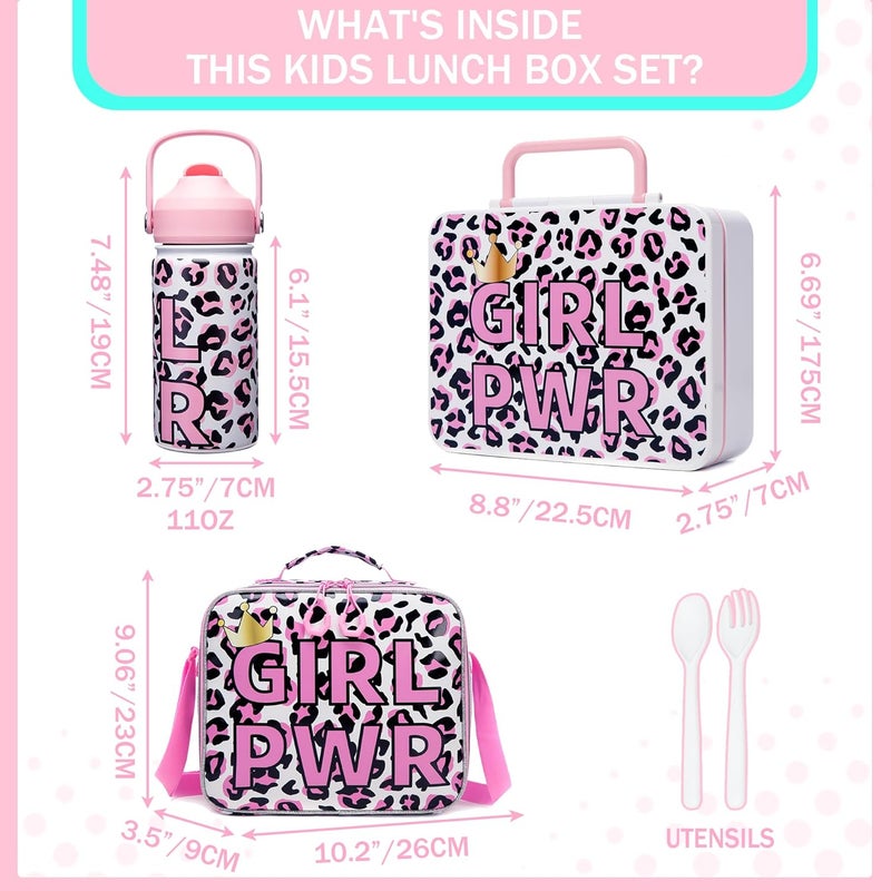 Oruiji Kids Bento Lunch Box with 6 Compartments Girls Lunch Box with Lunch Bag,Leopard Print Stainless Steel Water Bottle,Ice Pack & Utensils Set,Birthday Gifts for Ages 3-12 Back to School Toddler Girls - Image 2