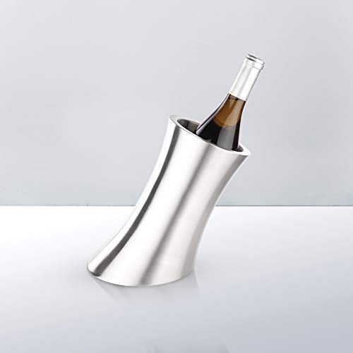 Viski Convex Wine Chiller, Double Wall Wine Cooler, Single Bottle Wine Chillers for Bottles, Stainless Steel Drink Cooler Set of 1 - Image 4