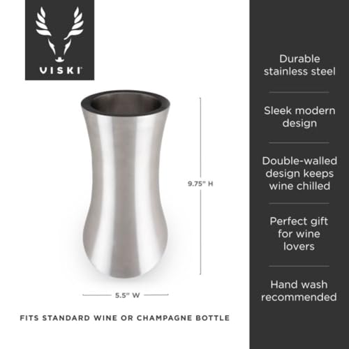 Viski Convex Wine Chiller, Double Wall Wine Cooler, Single Bottle Wine Chillers for Bottles, Stainless Steel Drink Cooler Set of 1 - Image 3