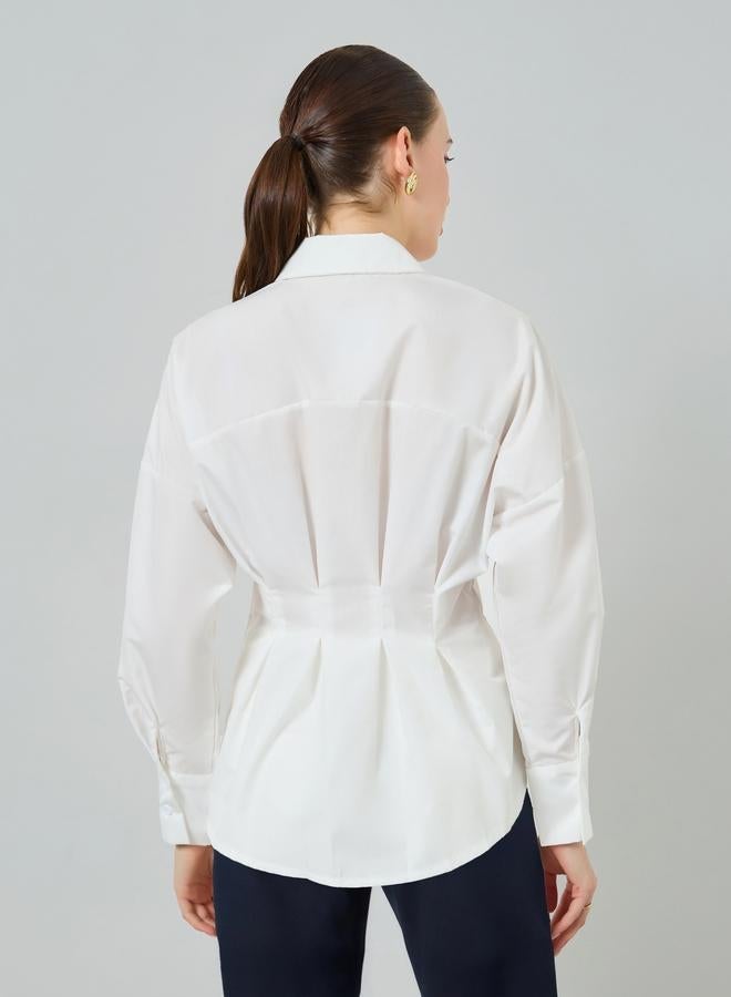 Styli Women White Long Sleeve Fold Pleated Shirt - Image 4