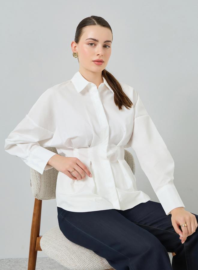 Styli Women White Long Sleeve Fold Pleated Shirt - Image 5
