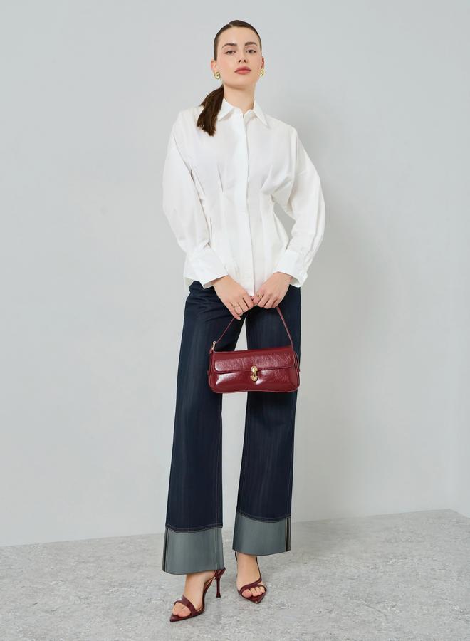 Styli Women White Long Sleeve Fold Pleated Shirt - Image 2