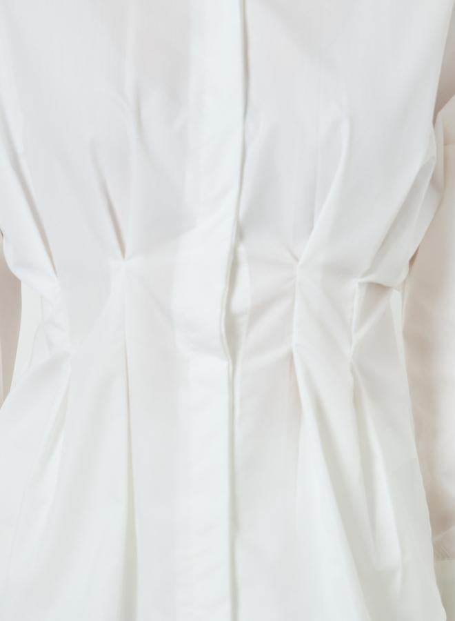Styli Women White Long Sleeve Fold Pleated Shirt - Image 3