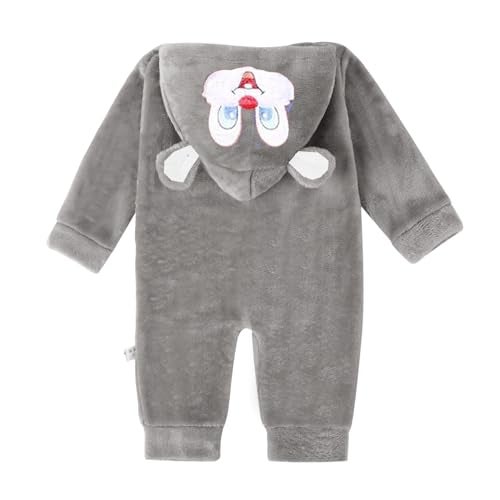 Bold N Elegant Cartoon Bear Warm Winter Fur Wool Full Sleeve Footless Baby Romper with Hood, Front Button Bodysuit for Newborn Infant Baby Boy Girl (Grey, 0-6 Months) - Image 3