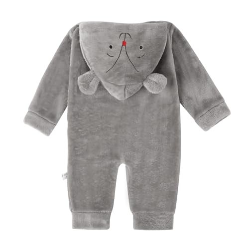 Bold N Elegant Cartoon Bear Warm Winter Fur Wool Full Sleeve Footless Baby Romper with Hood, Front Button Bodysuit for Newborn Infant Baby Boy Girl (Grey, 0-6 Months) - Image 4