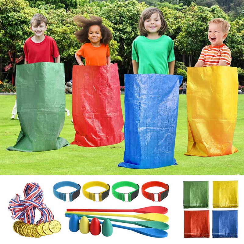 Abnaok 20PCS Outdoor Games Potato Sack Race Bag, 3-Legged Race Bands, with Egg and Spoon Race Lawn Games for Outside Backyard Field Day Birthday Party Games for Kids and Adults. - Image 1