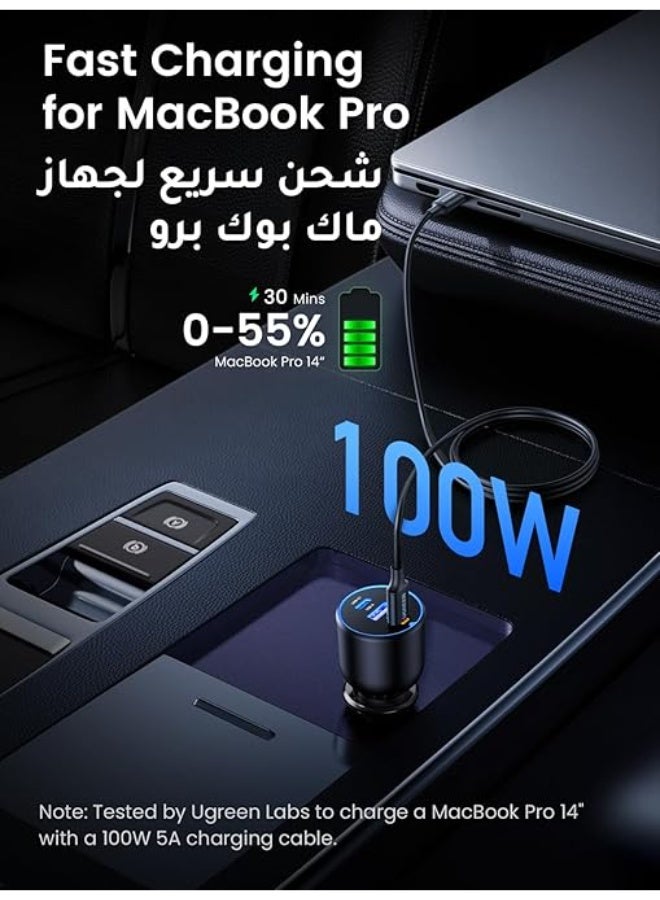 UGREEN ECO UGREEN 130W Macbook Car Charger Fast Charging, 3-Port USB Car Charger Type-C, Super Fast Mobile Phone Adapter, Compatible for Macbook Air/Pro, Samsung S25/S24/S23, iPhone 16/15/14/13 Series, HP Dell - Image 4